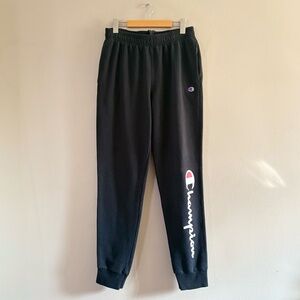 Champion Black Sweatpants with Large Logo Print Down Leg